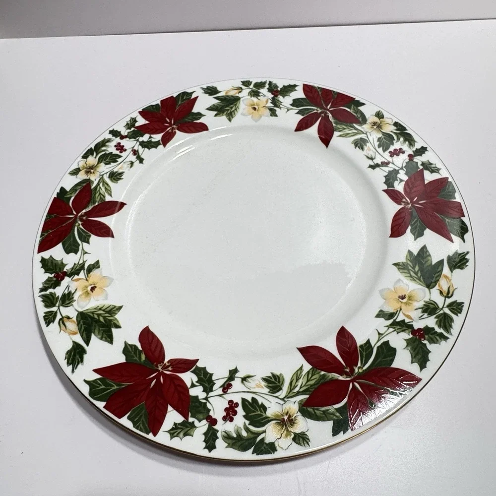 Gibson Poinsettia Christmas Holiday Platter Vegetable Servicing Large Vtg 13